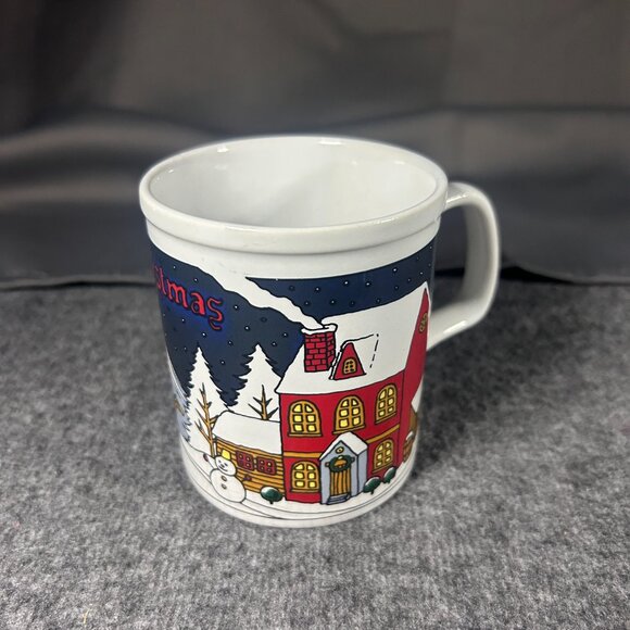 Vintage Festive Season Mug Christmas Tree Village Holiday Coffee Cup Japan - Picture 3 of 6